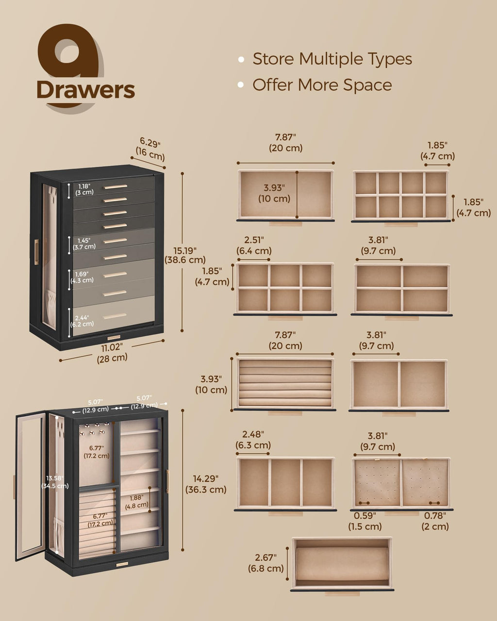 360° Rotating 9 Drawer Jewelry Box S722459