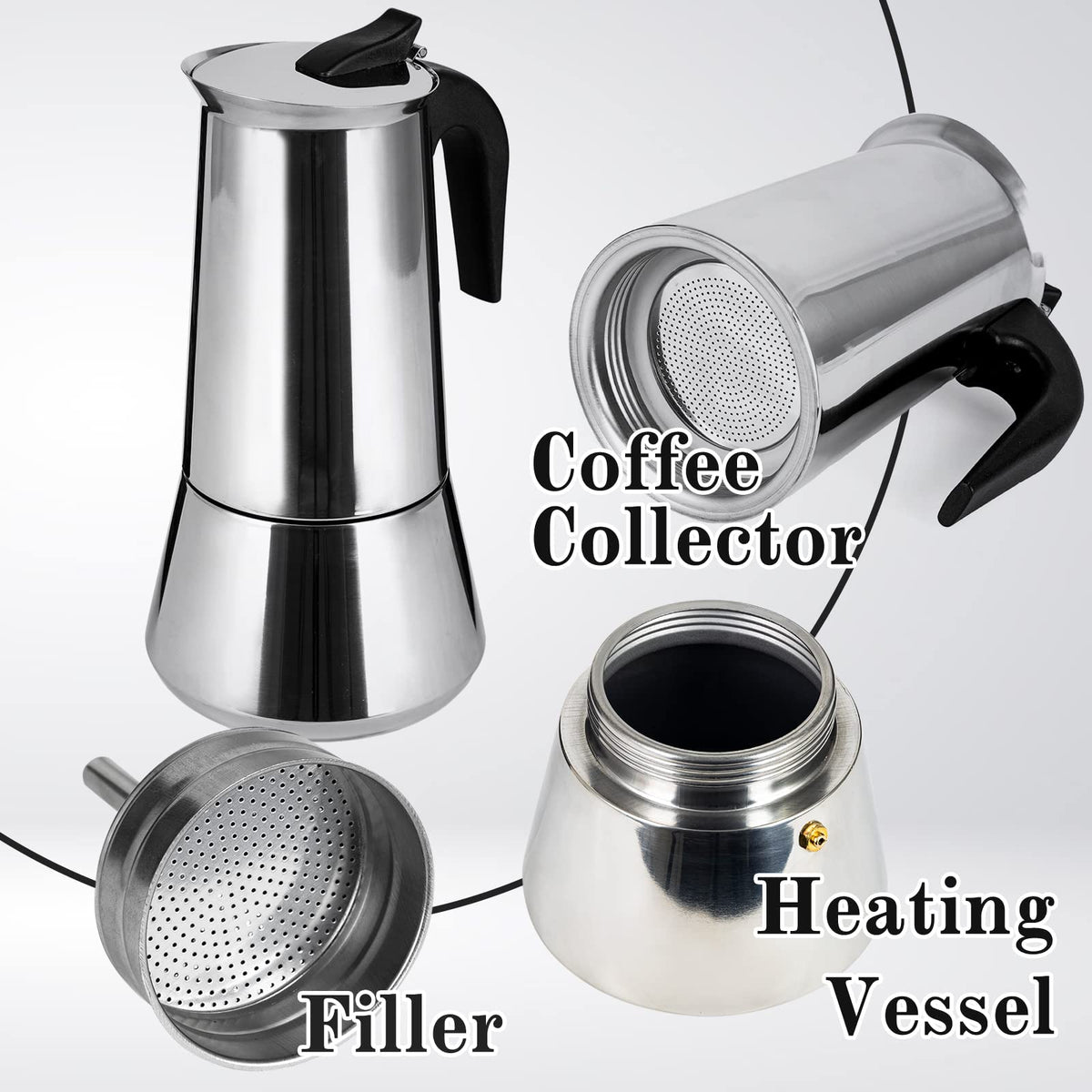 Stainless Steel Stovetop Moka Pot Espresso Maker 12 Cup 600ml D532214