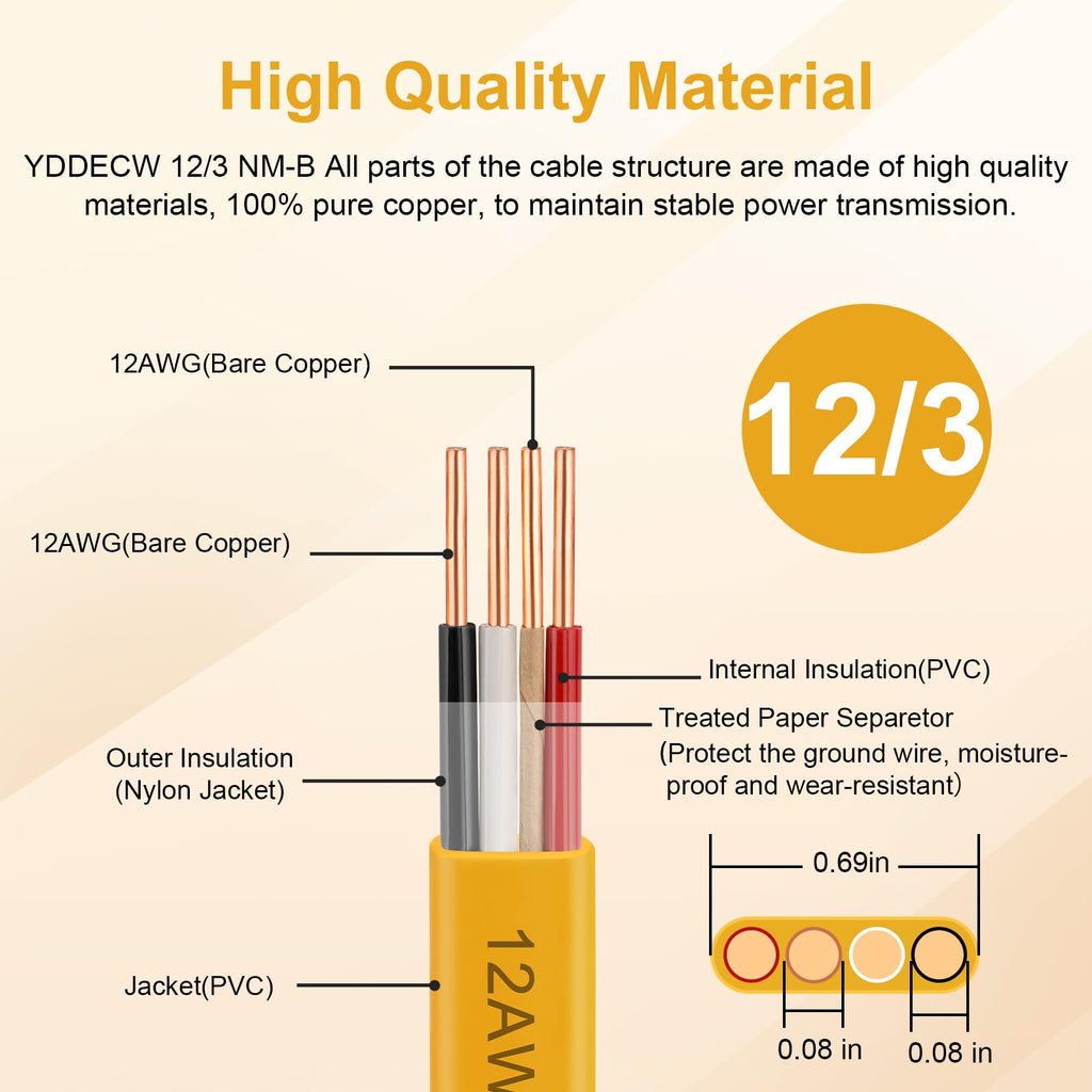 12 AWG 3 Conductor NM-B Wire with Ground 100FT K174411