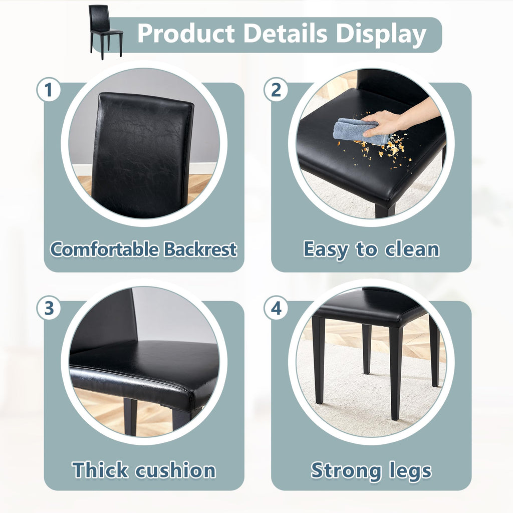 Black PU Leather Upholstered Dining Chairs Set of 2 with Metal Legs Q97040