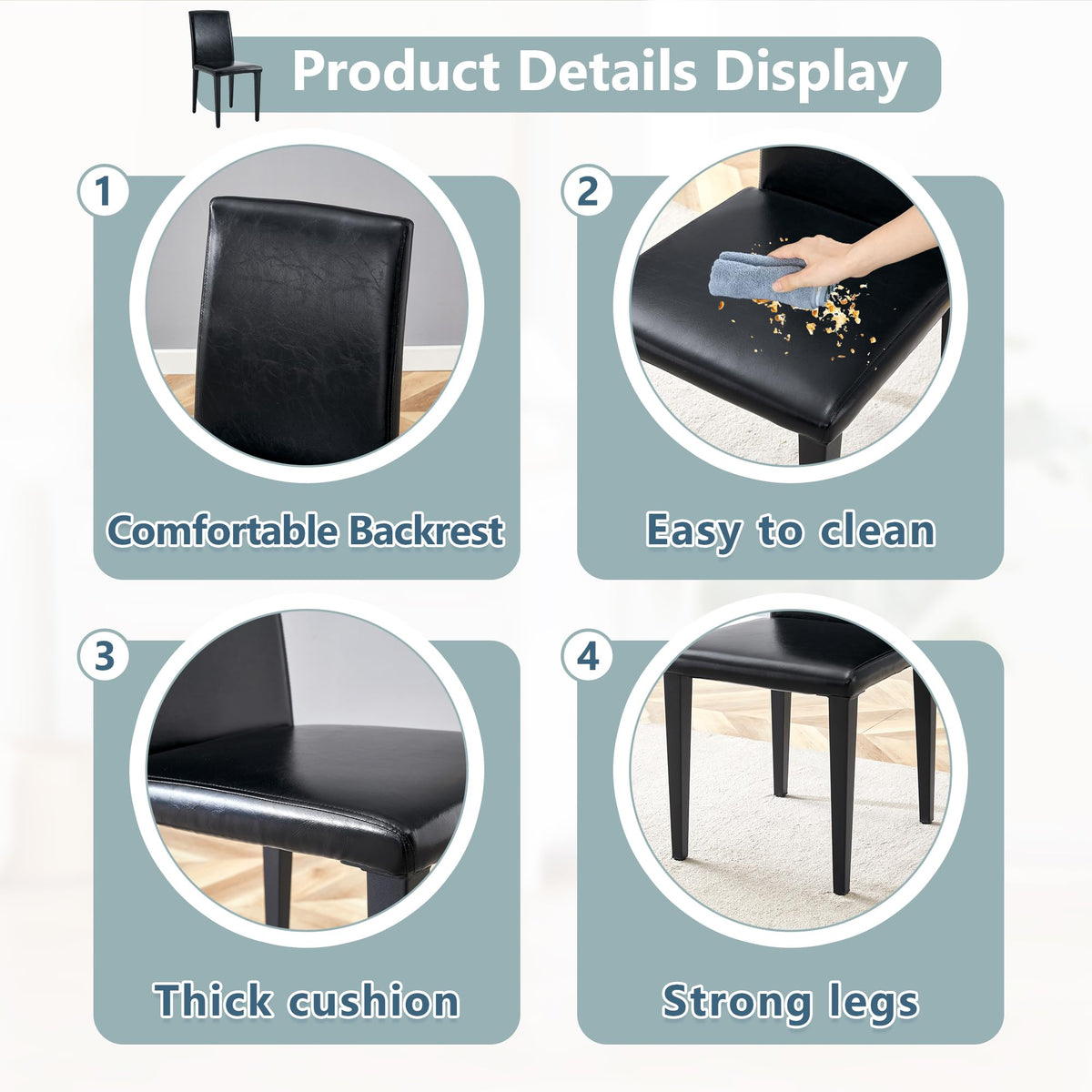 Black PU Leather Upholstered Dining Chairs Set of 2 with Metal Legs Q97040