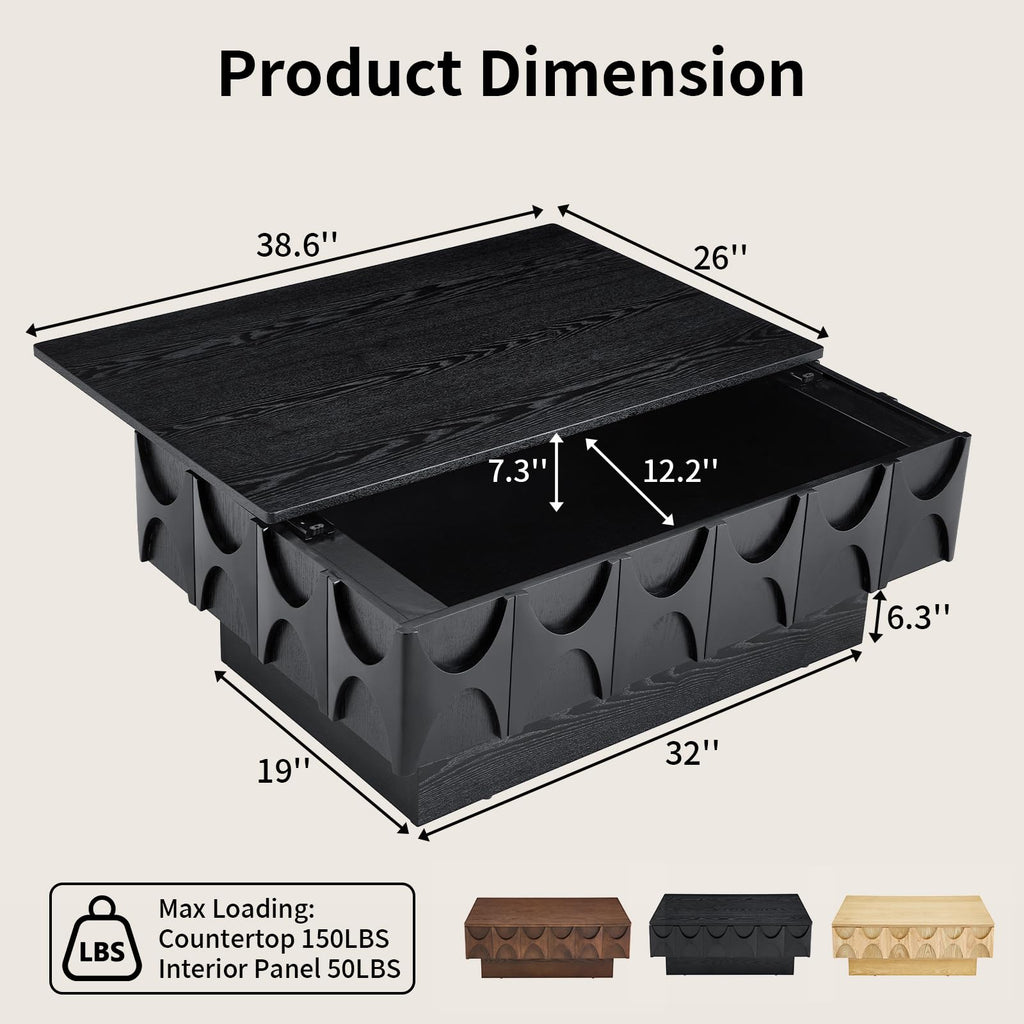 Black Coffee Table with Hidden Storage V651