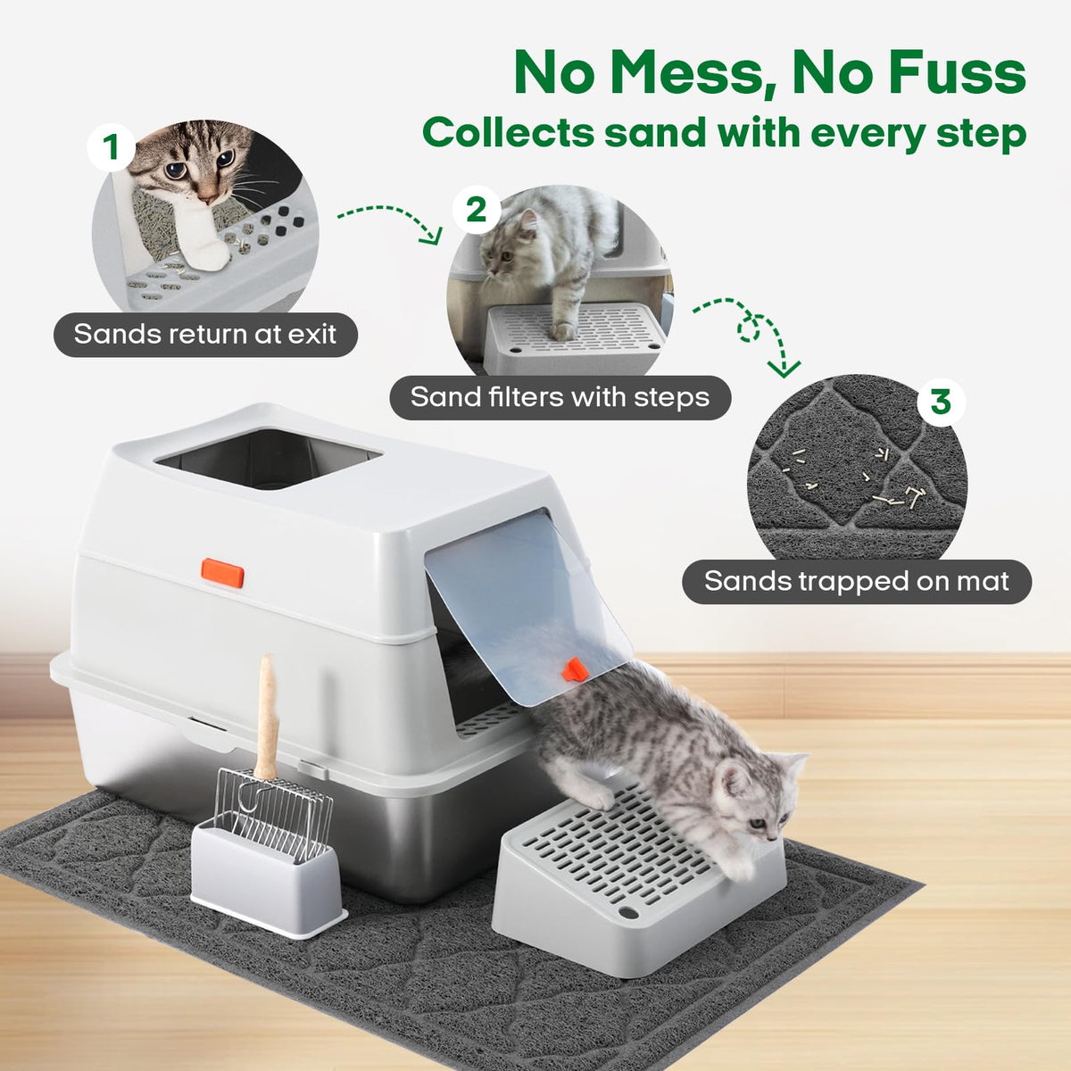 Stainless Steel Extra Large Top Entry Cat Litter Box Set H22471