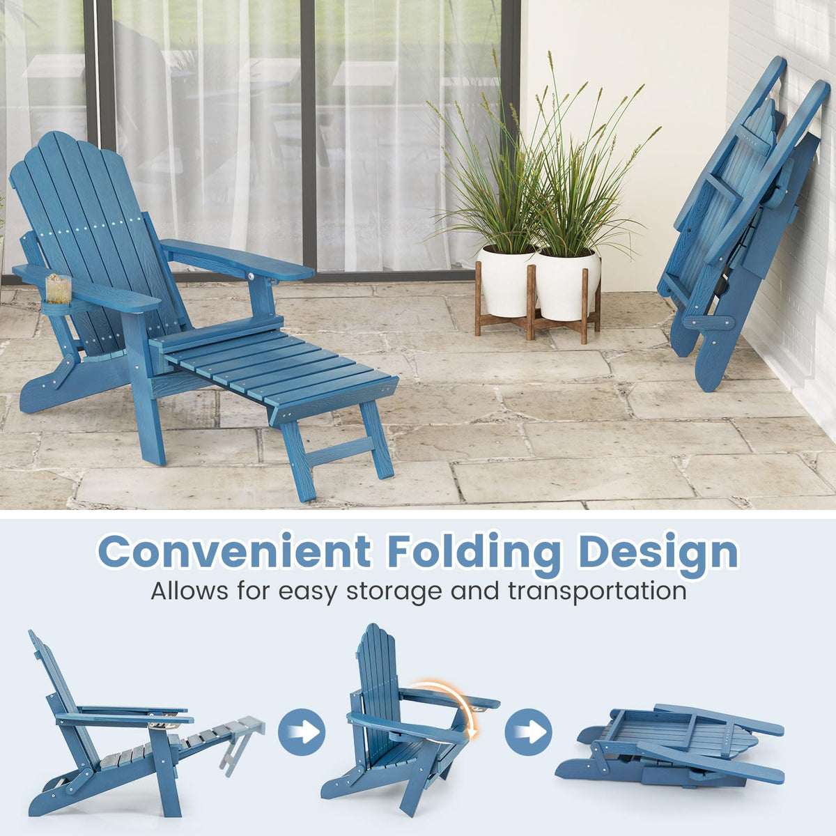 Folding Adirondack Chair with Adjustable Backrest and Ottoman P7041