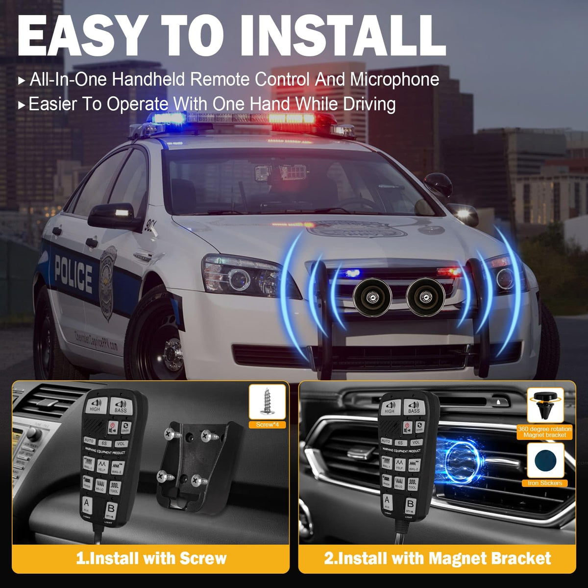 400W Multi-Tone Car Alarm Horn PA Speaker with Handheld Mic C986176