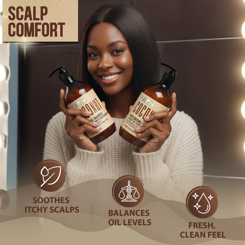 Sulfate Free Coconut Shampoo and Conditioner Set 16 Fl Oz K436