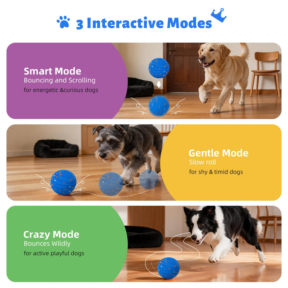 Interactive Dog Toy Ball Automatic Moving Bouncing Rotating E-TPU Waterproof Blue R587831