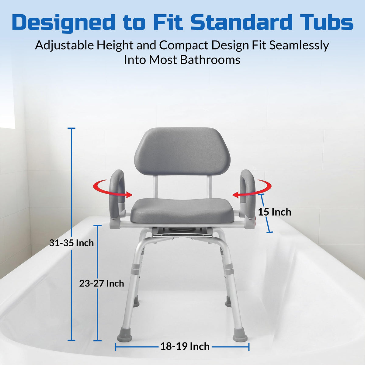 Gray Pivoting Shower Chair with Padded Back and Arms B686