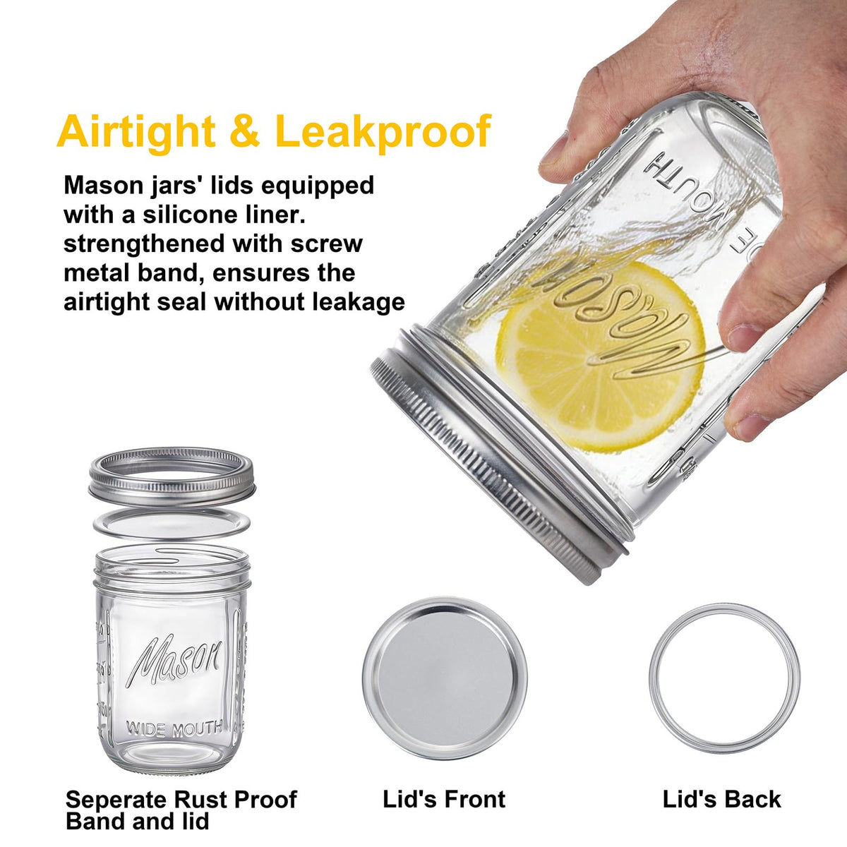 12 Pack 16 oz Wide Mouth Glass Mason Jars with Lids E2734