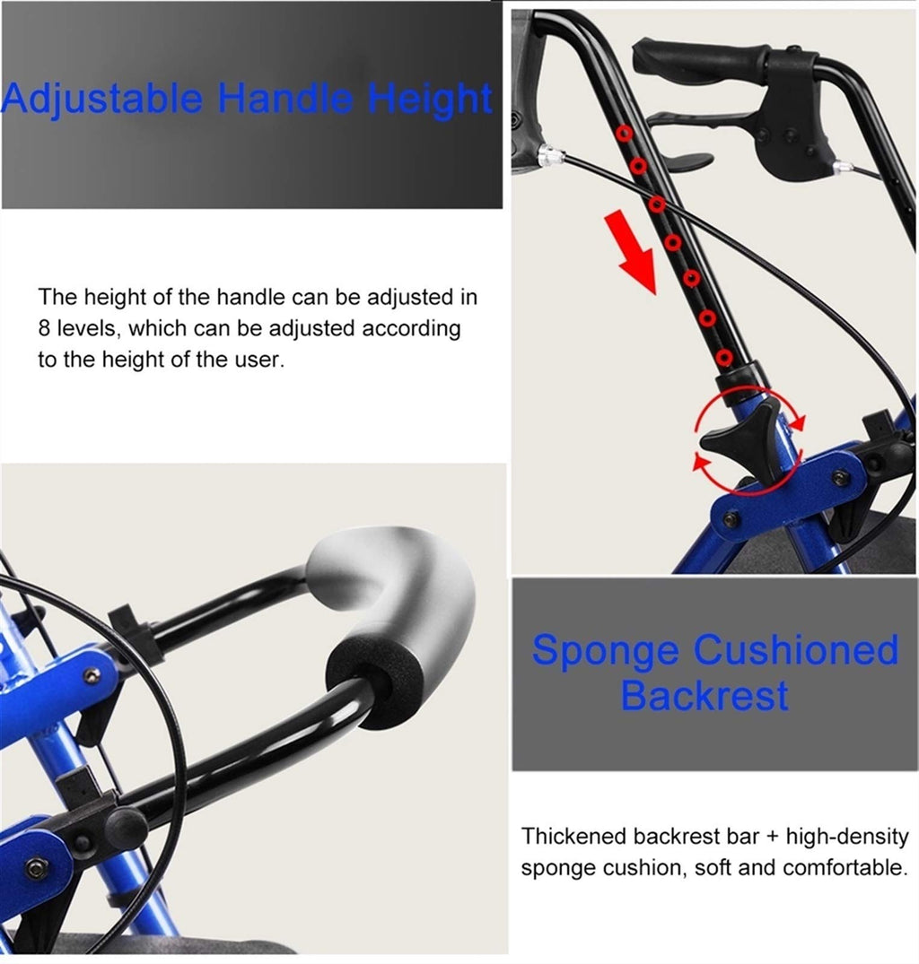 Blue Rolling Walker with Seat Basket Brakes R282416