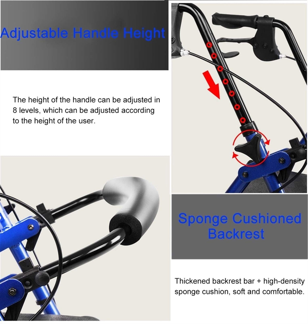 Blue Rolling Walker with Seat Basket Brakes R282416