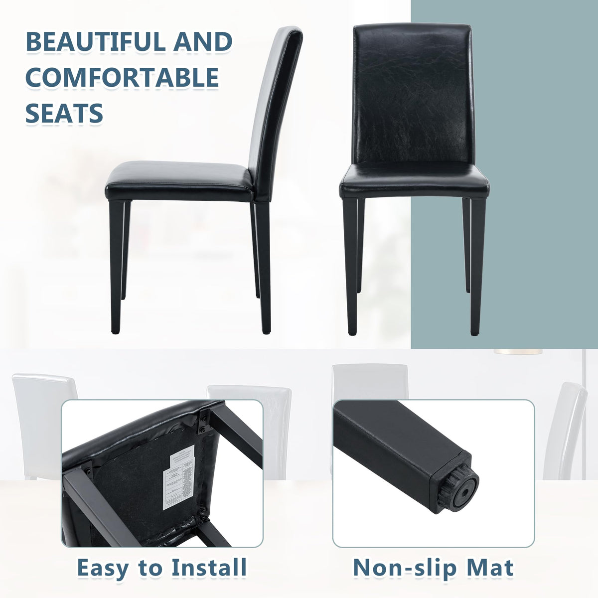 Black PU Leather Upholstered Dining Chairs Set of 2 with Metal Legs Q97040