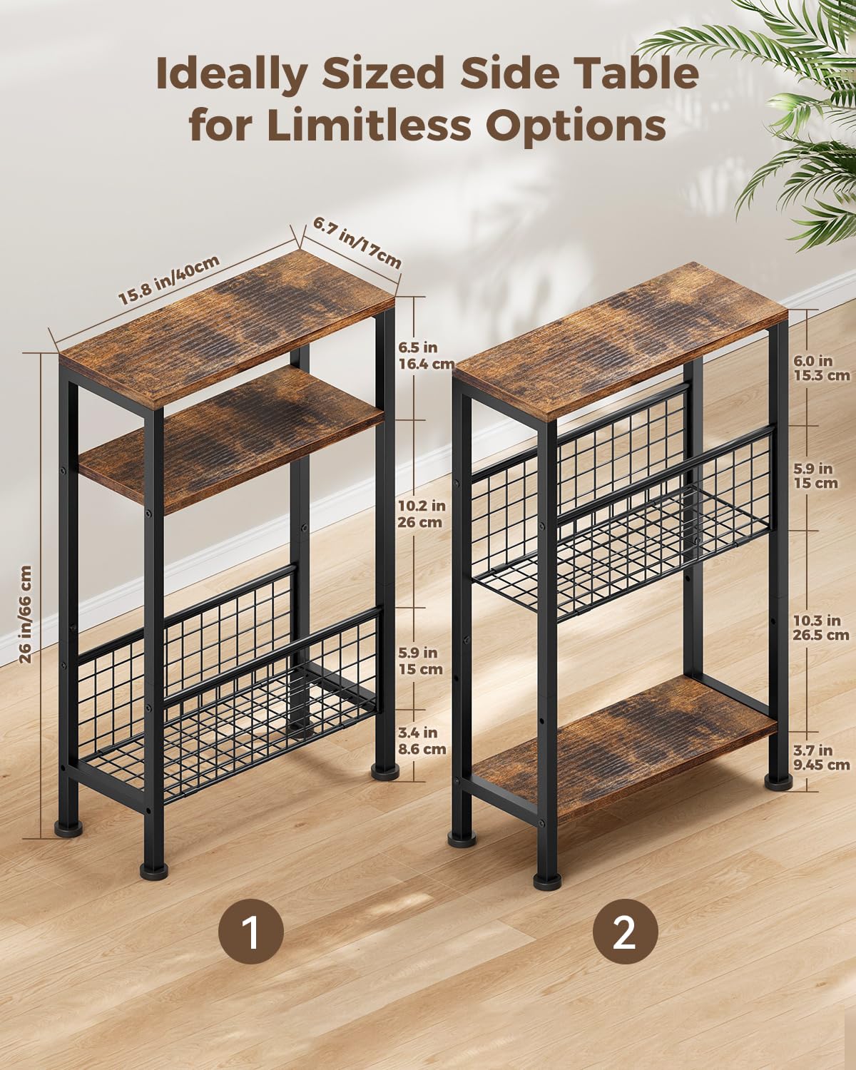 Narrow 3-Tier Wooden Side Table T758