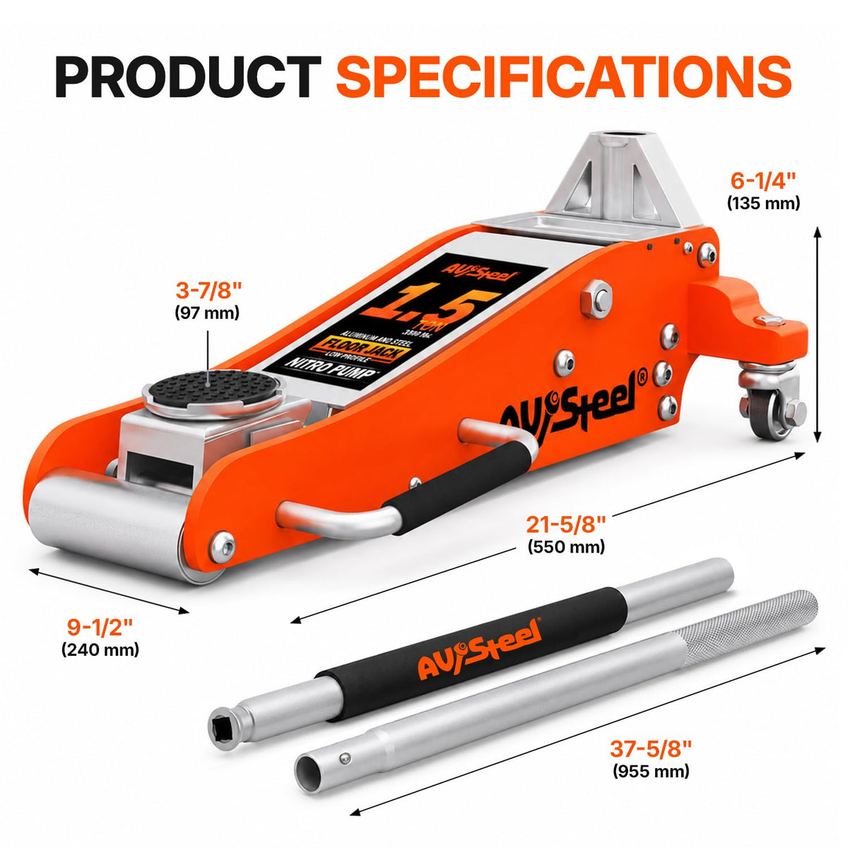 1.5 Ton Aluminum Steel Low Profile Hydraulic Floor Jack J97810