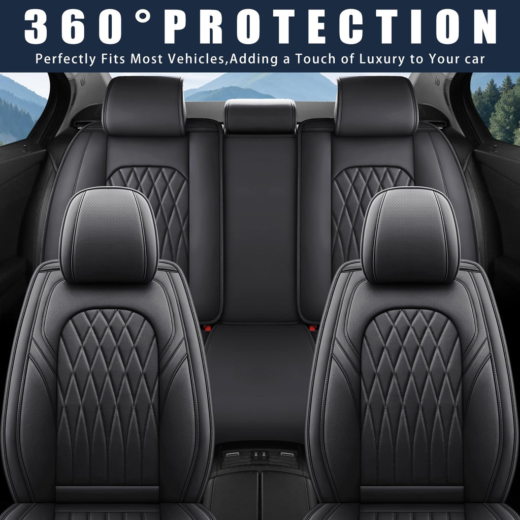 Black Faux Leather Car Seat Cover Full Set Z4329