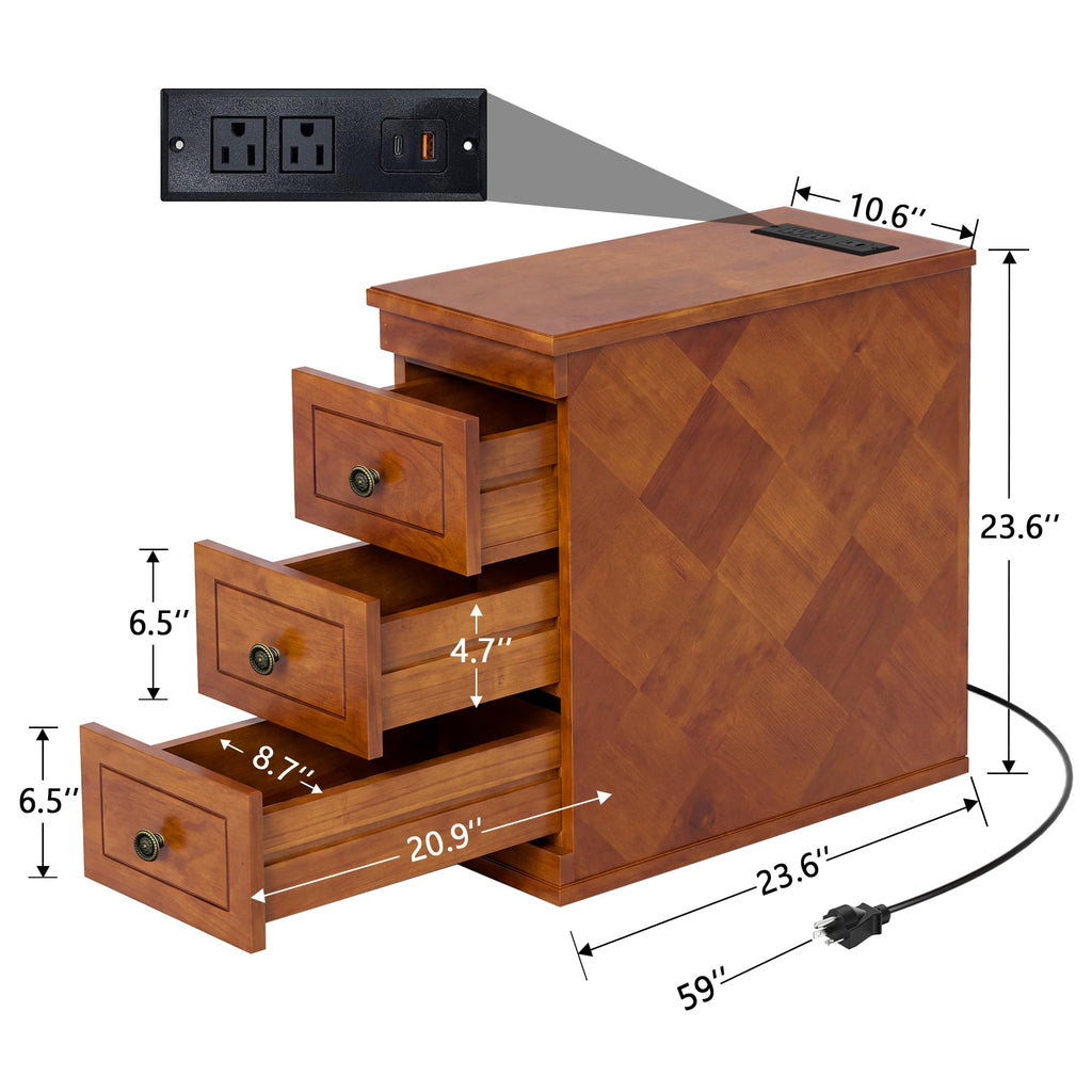 Solid Wood Narrow End Table with Charging Station Set of 2 I273660