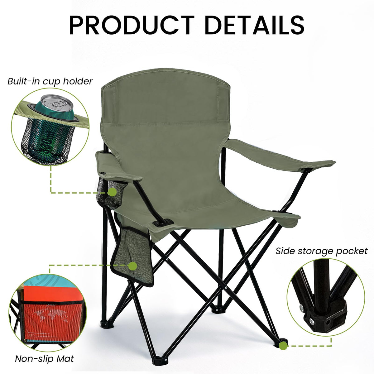 Camping Chair 2 Pack Portable Folding Chair Green Y2124