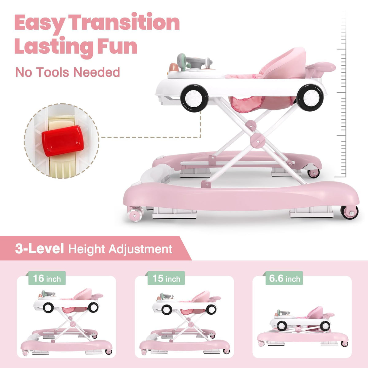 5-in-1 Convertible Baby Walker with Steering Wheel Music Activity Center M684125
