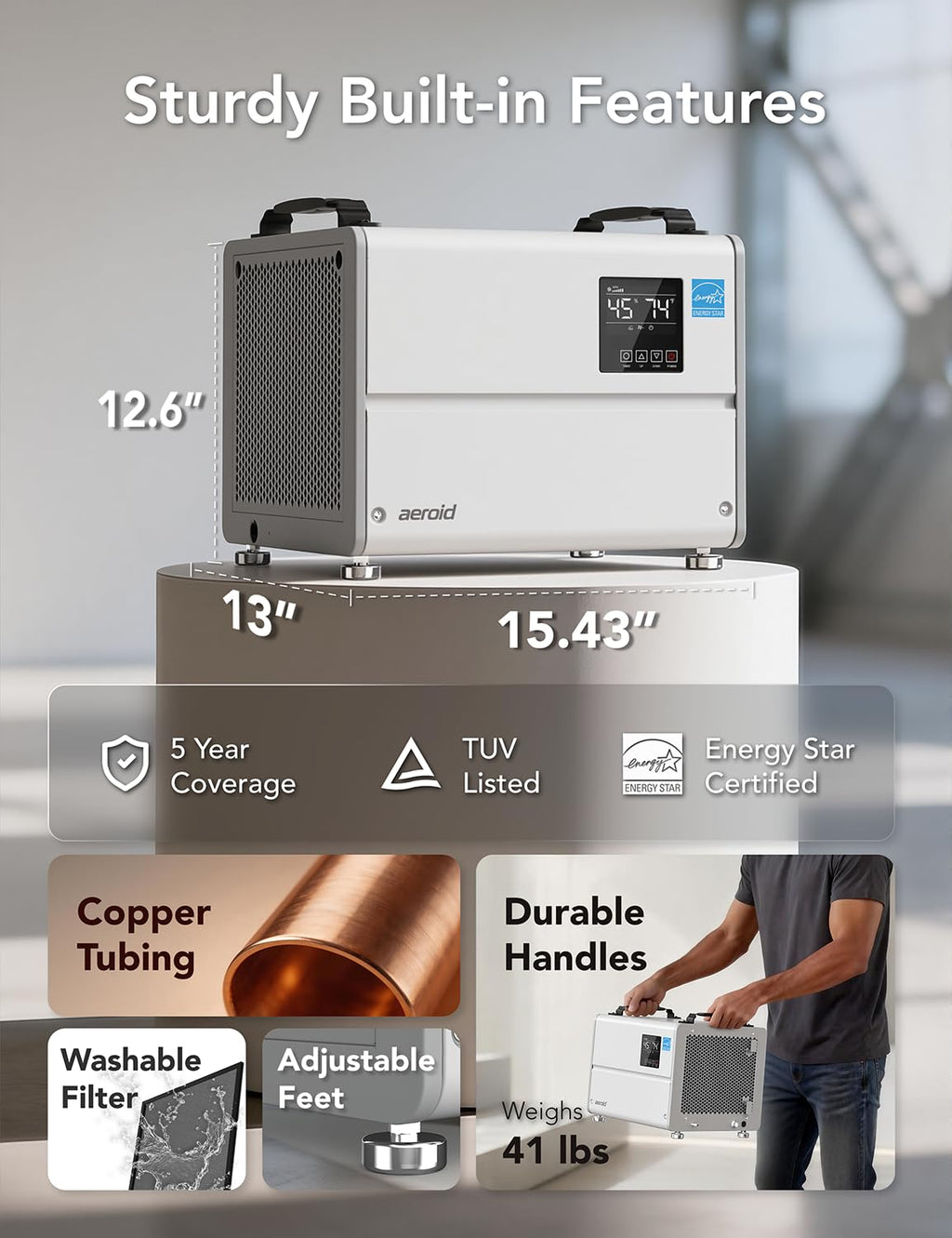 70 Pints Commercial Dehumidifier with Pump and Drain T8369