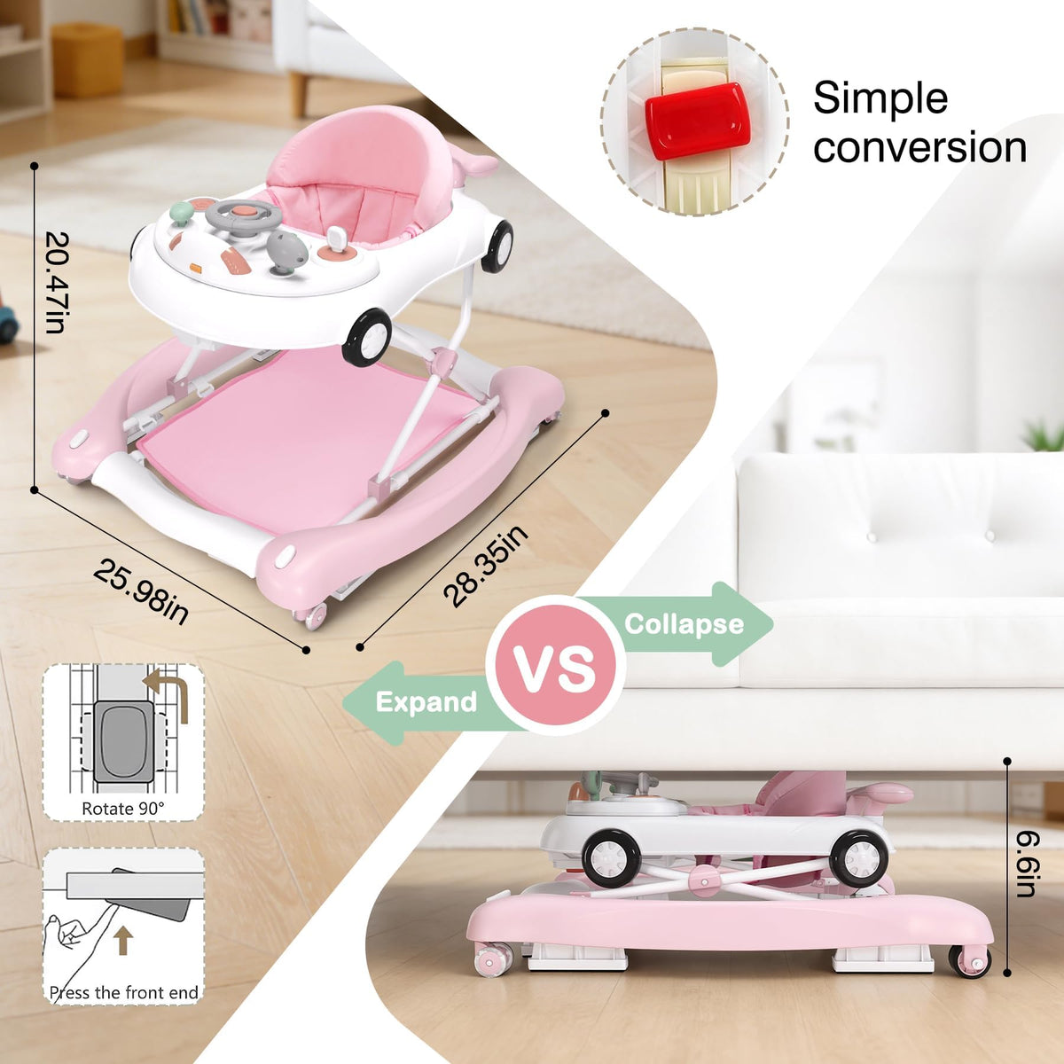 5-in-1 Convertible Baby Walker with Steering Wheel Music Activity Center M684125