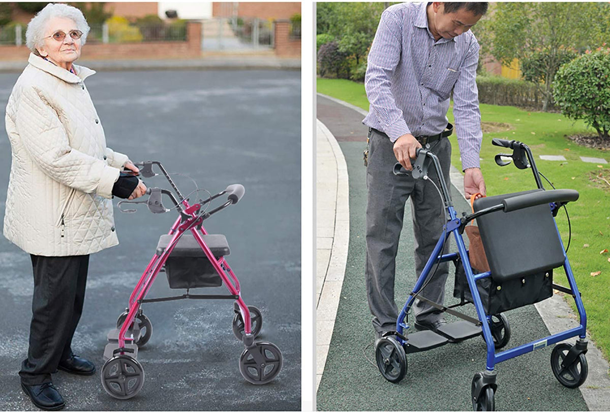 Blue Rolling Walker with Seat Basket Brakes R282416