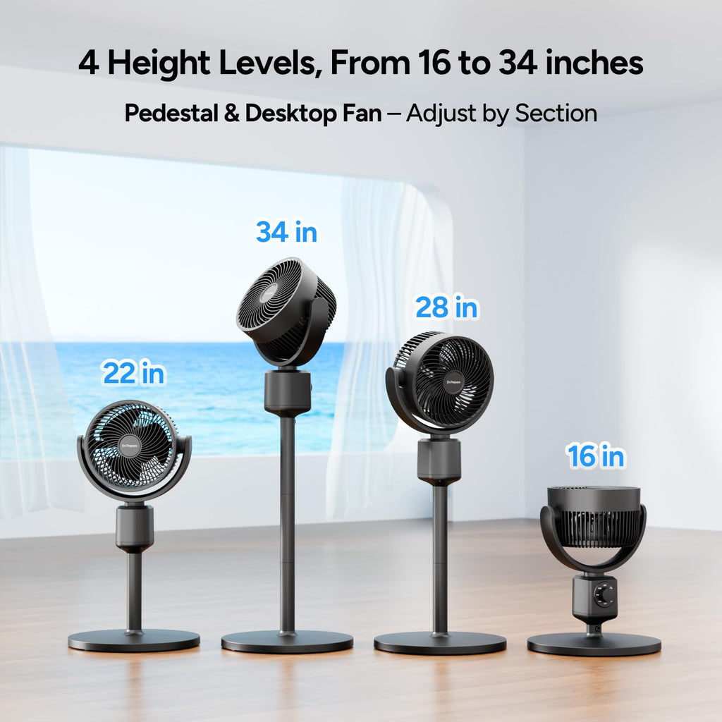 Compact Misting Pedestal Fan with Magnetic Mister, Quiet Air Circulator Standing Fan, 16-34" Adj. Height, 70°Auto-Oscillation, 3 Speeds C4347