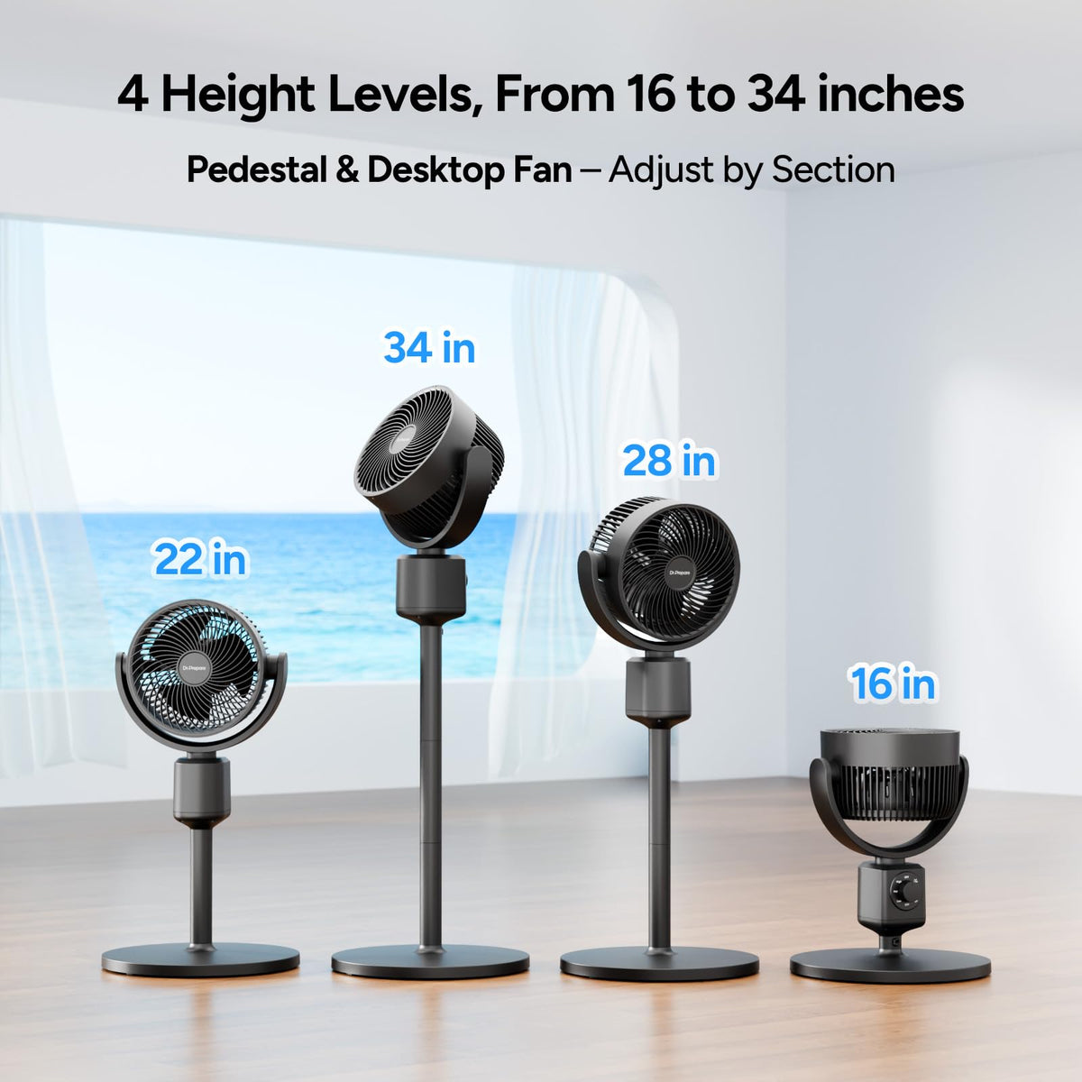 Compact Misting Pedestal Fan with Magnetic Mister, Quiet Air Circulator Standing Fan, 16-34" Adj. Height, 70°Auto-Oscillation, 3 Speeds C4347