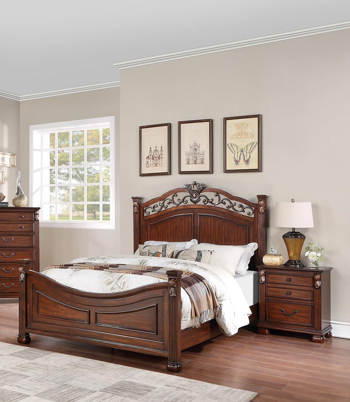 Dark Cherry California King Size Bed 3pc Set with Nightstands W2272