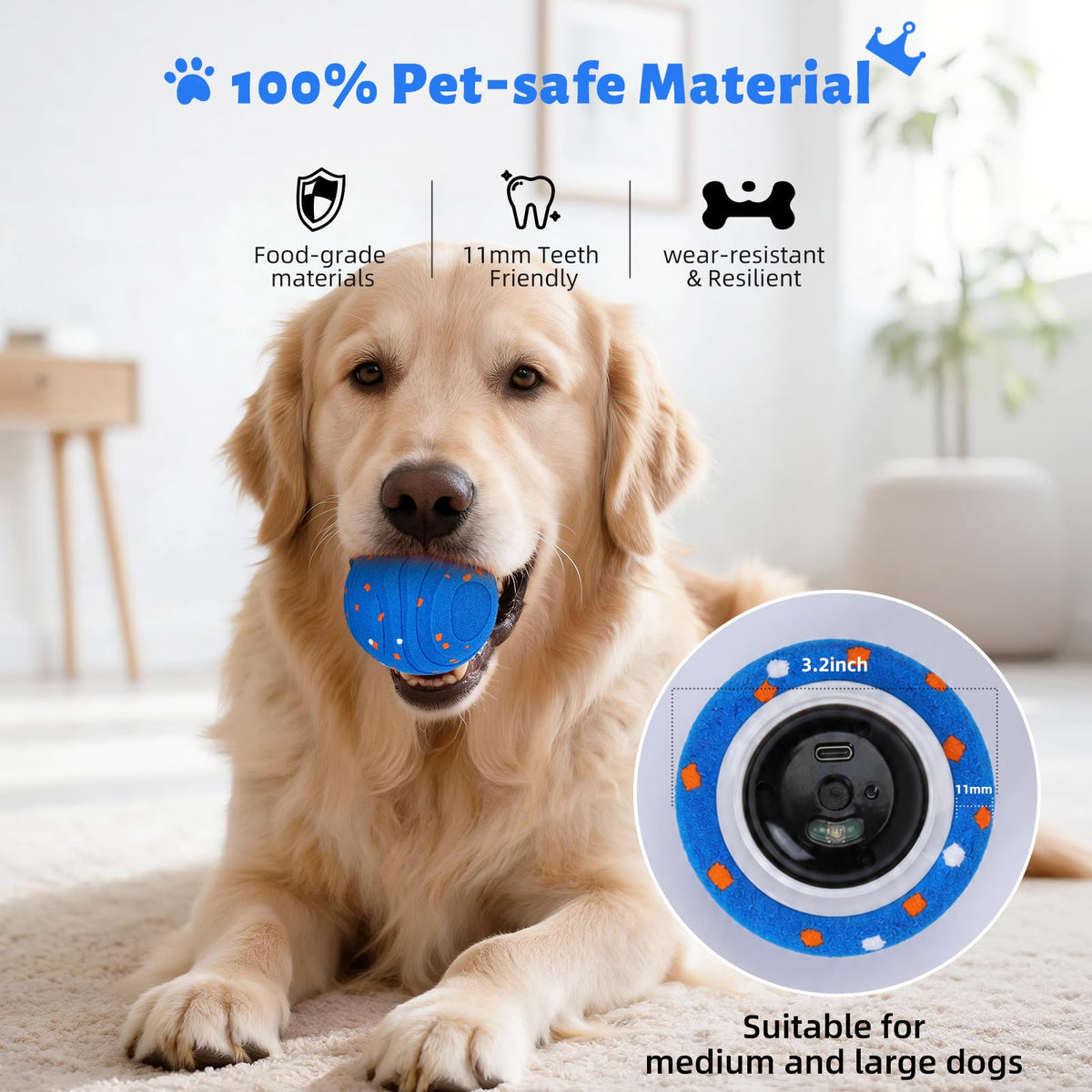 Interactive Dog Toy Ball Automatic Moving Bouncing Rotating E-TPU Waterproof Blue R587831