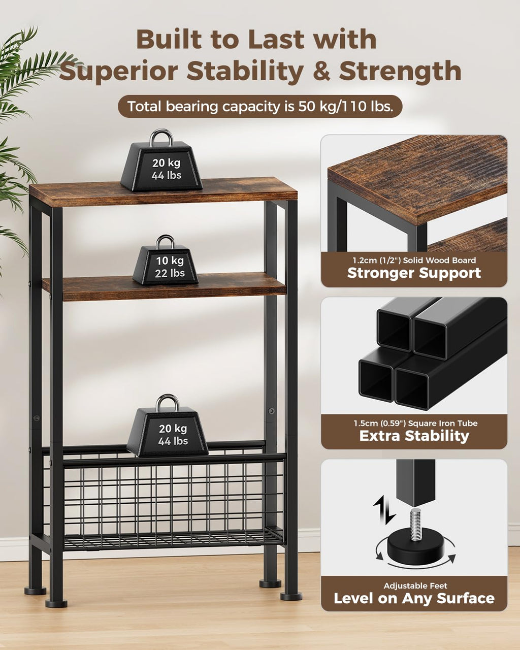 Narrow 3-Tier Wooden Side Table T758