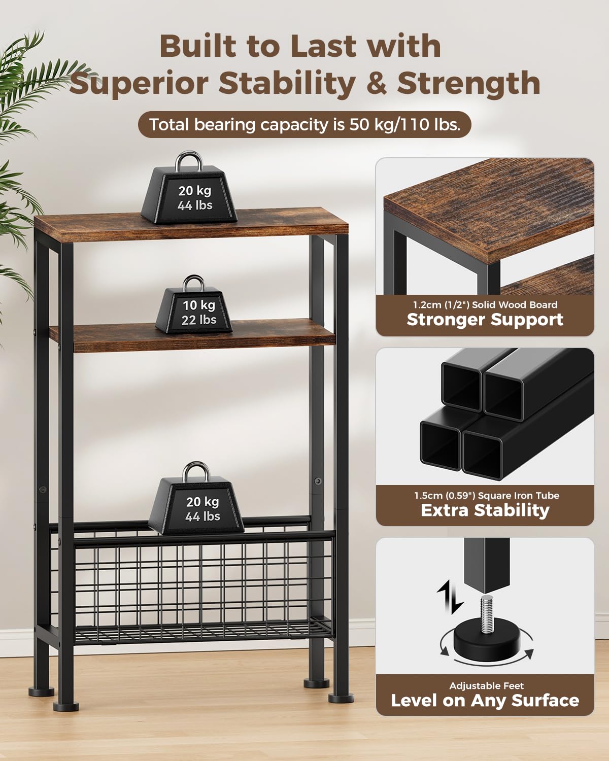 Narrow 3-Tier Wooden Side Table T758