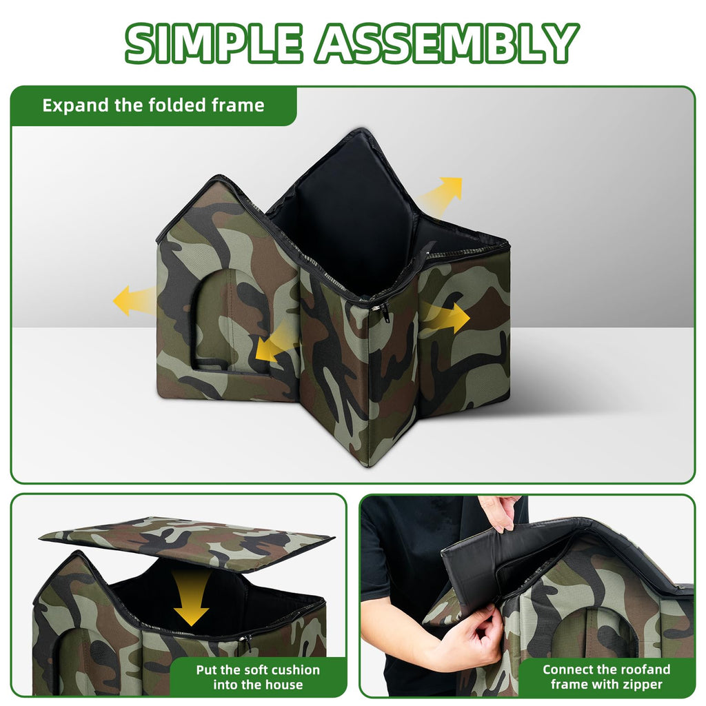Large Weatherproof Outdoor Cat House with Door and Soft Mat C76098