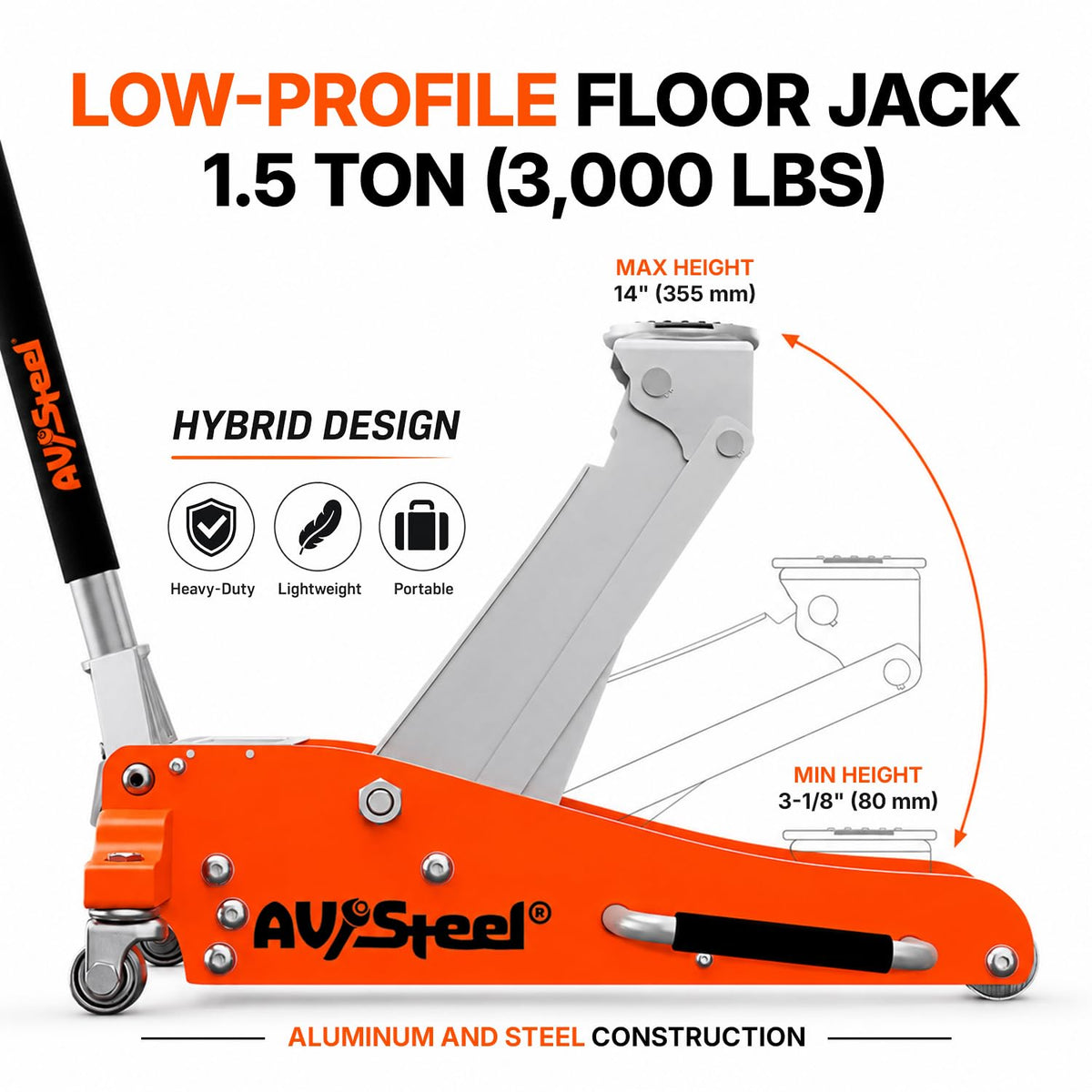 1.5 Ton Aluminum Steel Low Profile Hydraulic Floor Jack J97810
