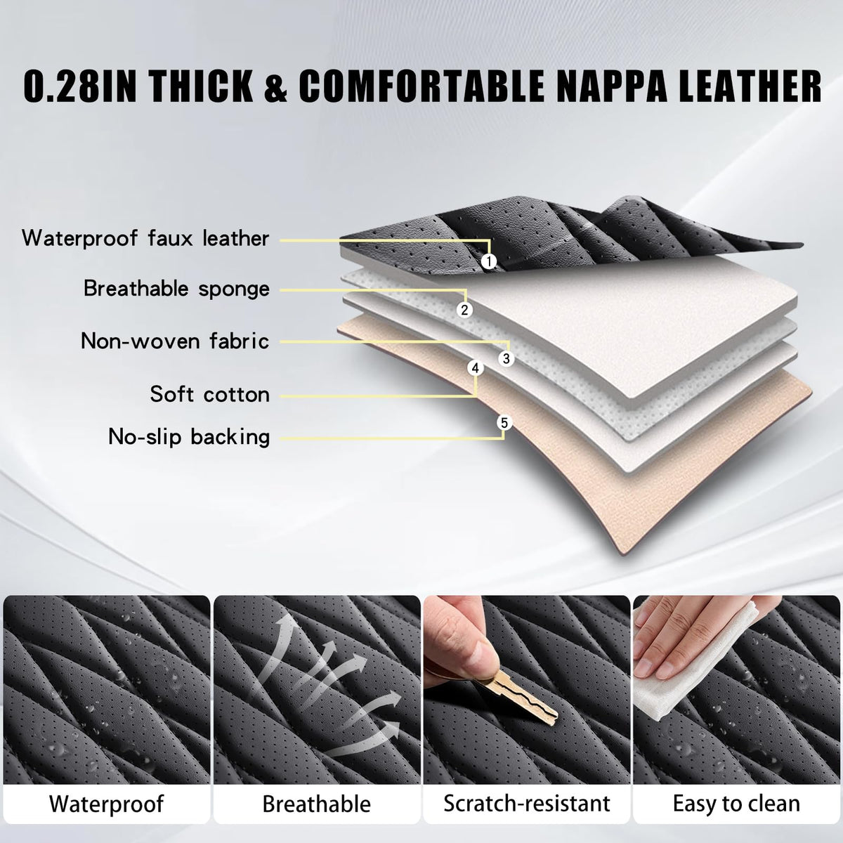 Black Faux Leather Car Seat Cover Full Set Z4329