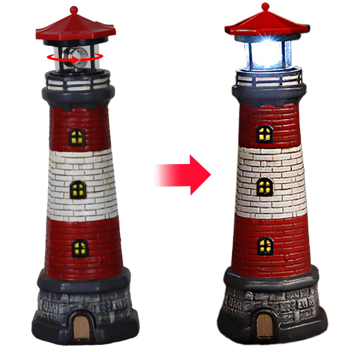 Solar Lighthouse with Rotating LED Lights Waterproof Lighthouse Statue A955