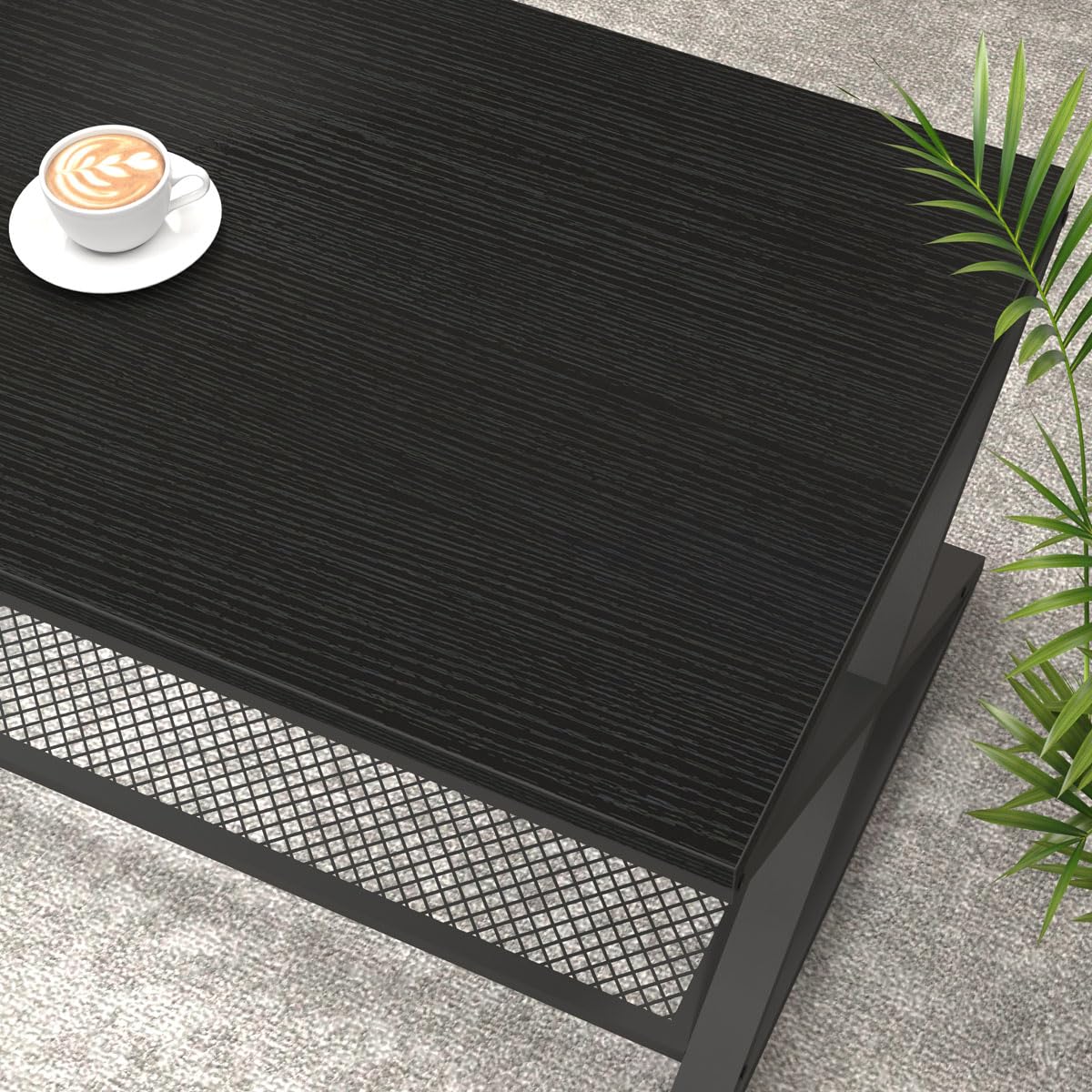 Black 2 Tier Wood Coffee Table with Storage M2574