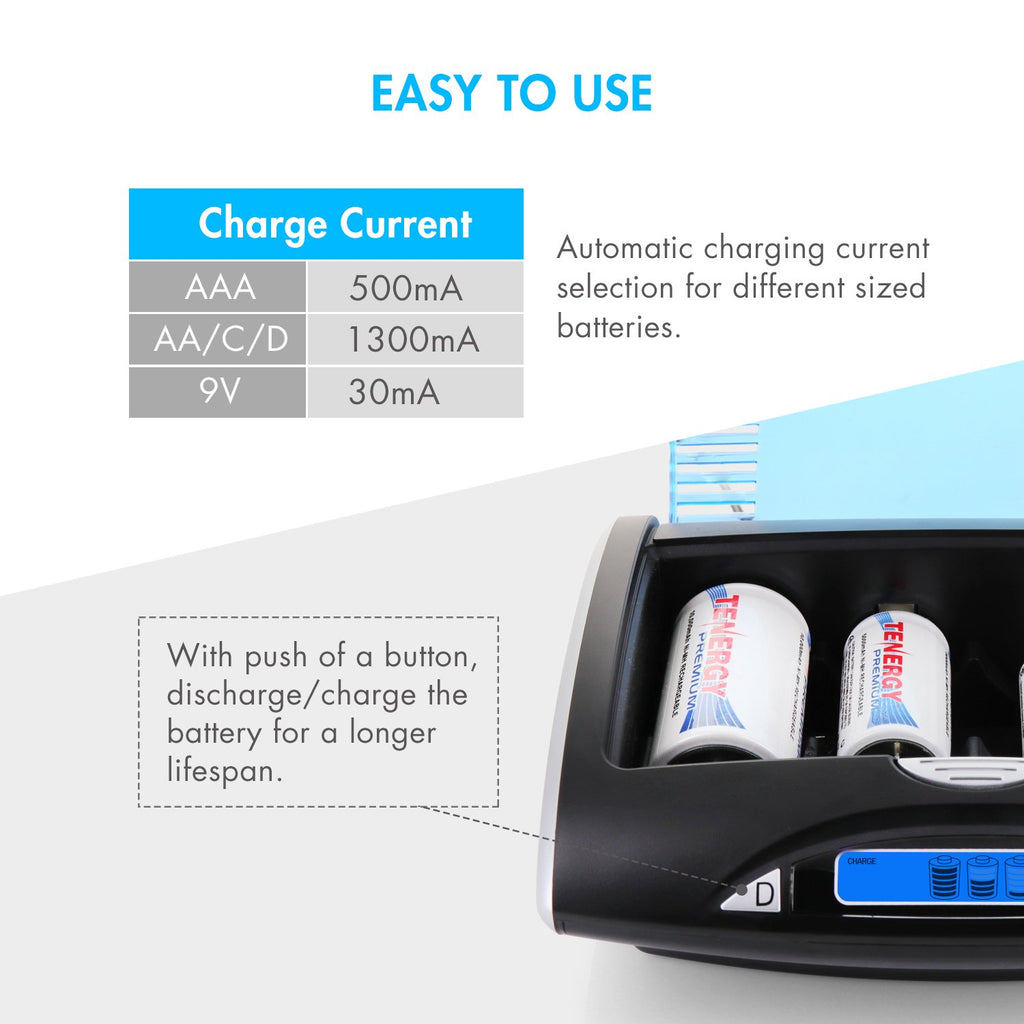 Rechargeable C Batteries and LCD Smart Battery Charger, 4 Pack O202
