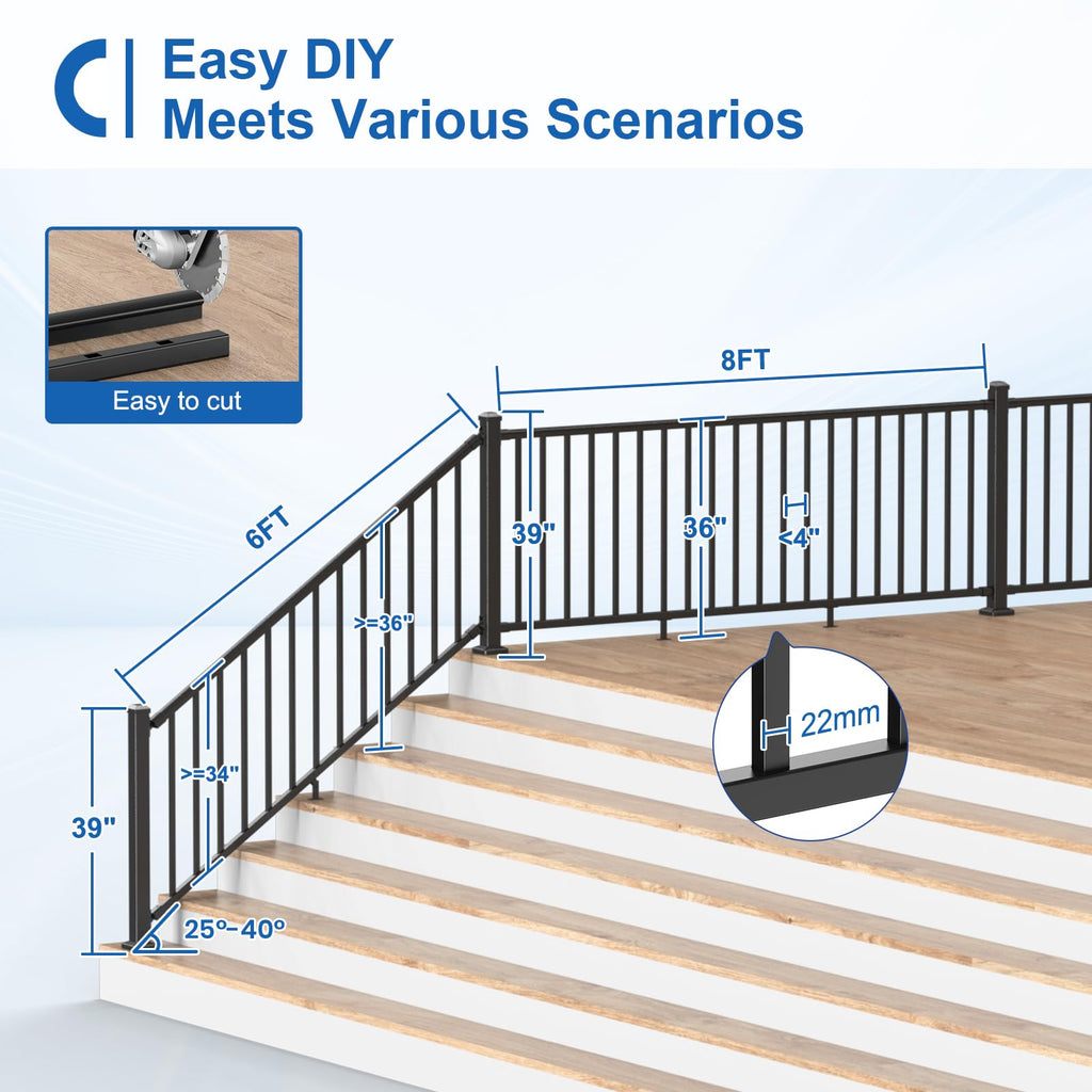 1 Pack 36 in. H x 6 ft. W Aluminum Stair Railing Kit with Post Y45654