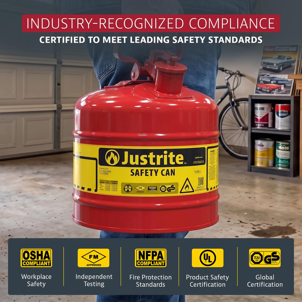 Red Galvanized Steel Gasoline Safety Can Z140992