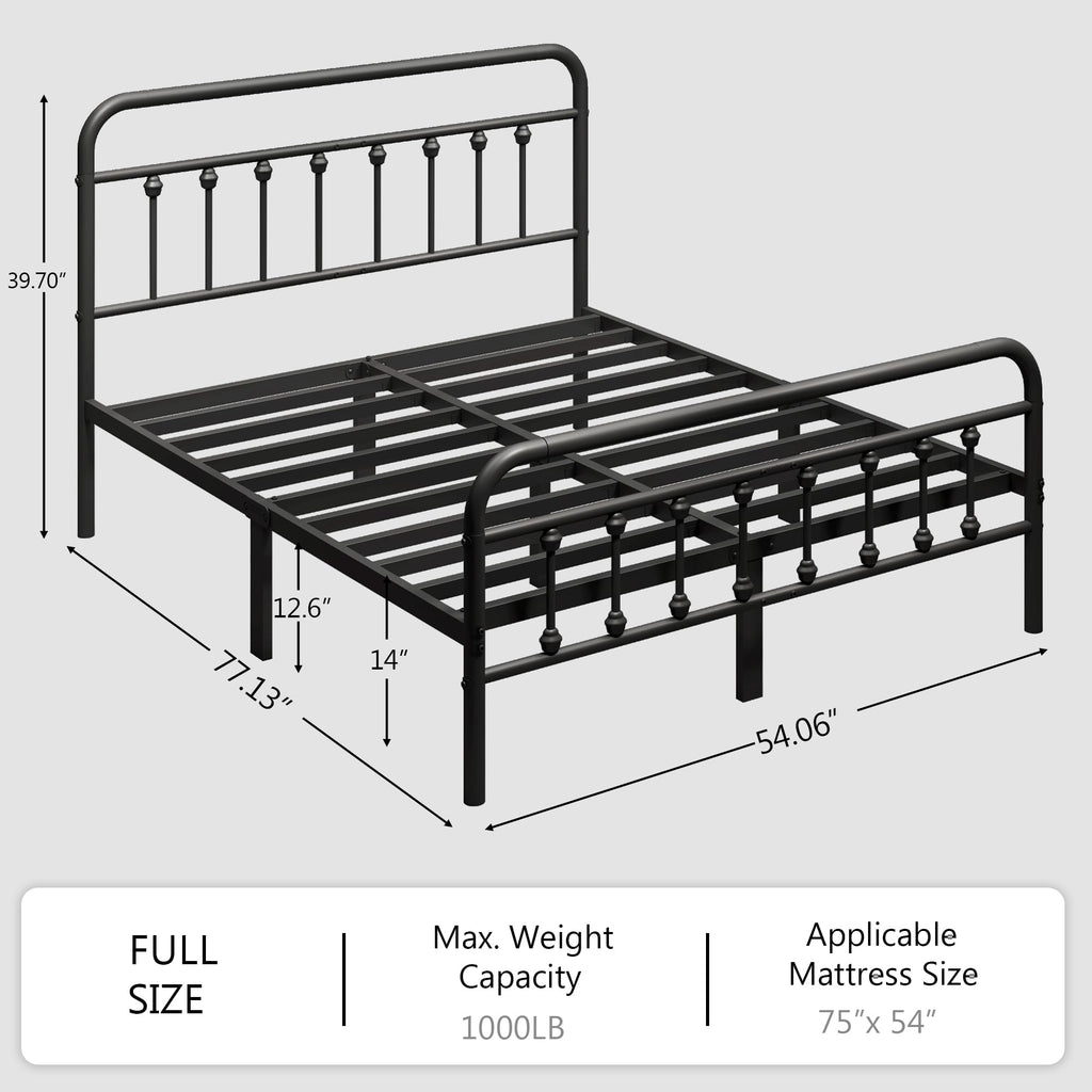 Full Size Metal Bed Frame with Headboard and Footboard D2568