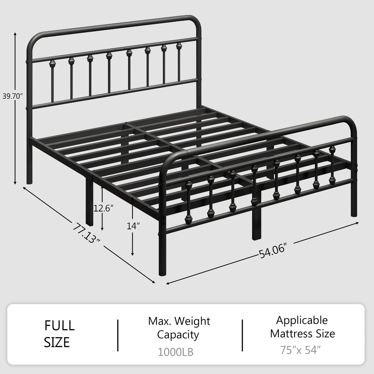 Full Size Metal Bed Frame with Headboard and Footboard D2568