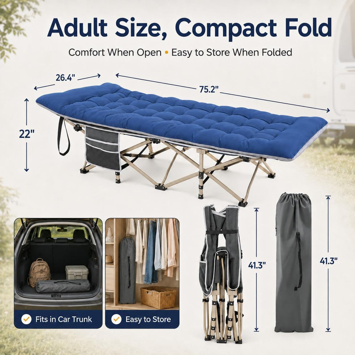 Folding Camping Cot with Thick Mat & Carry Bag R85225