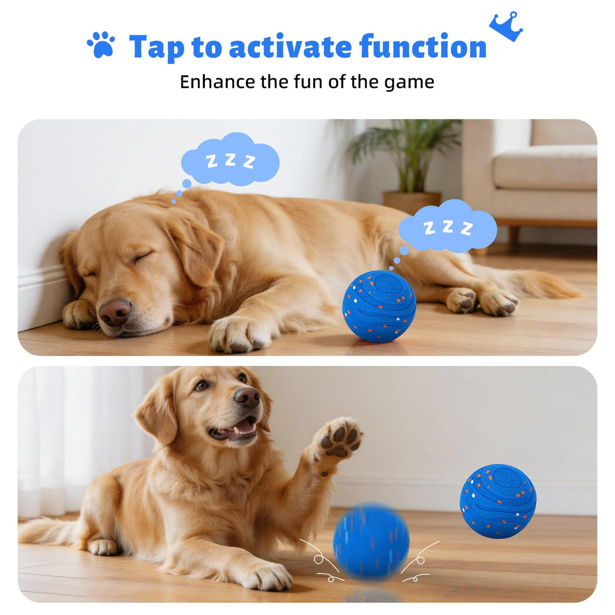 Interactive Dog Toy Ball Automatic Moving Bouncing Rotating E-TPU Waterproof Blue R587831