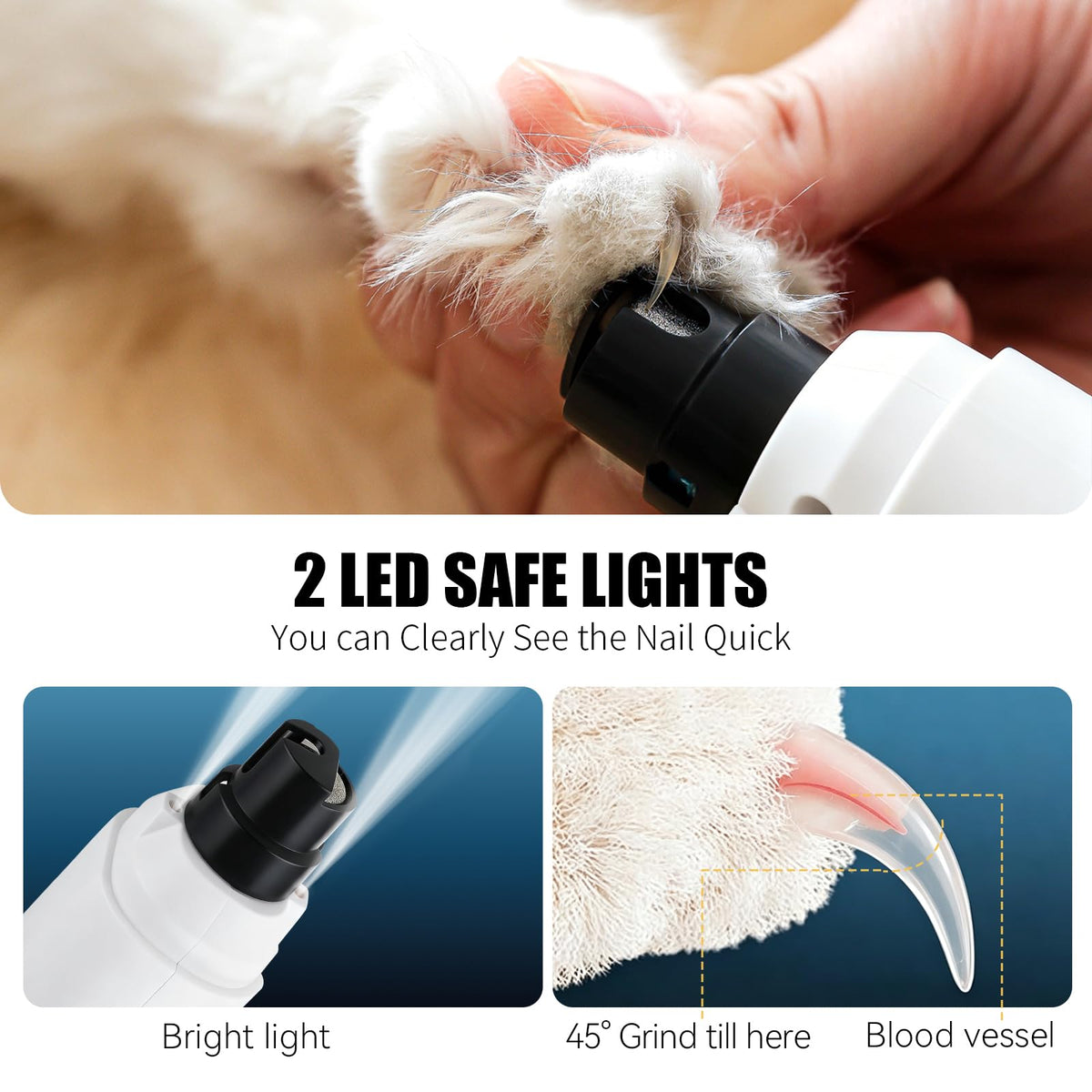 Dog Nail Grinder with LCD Screen, 6 Speeds, 4 Grinding Heads E462374