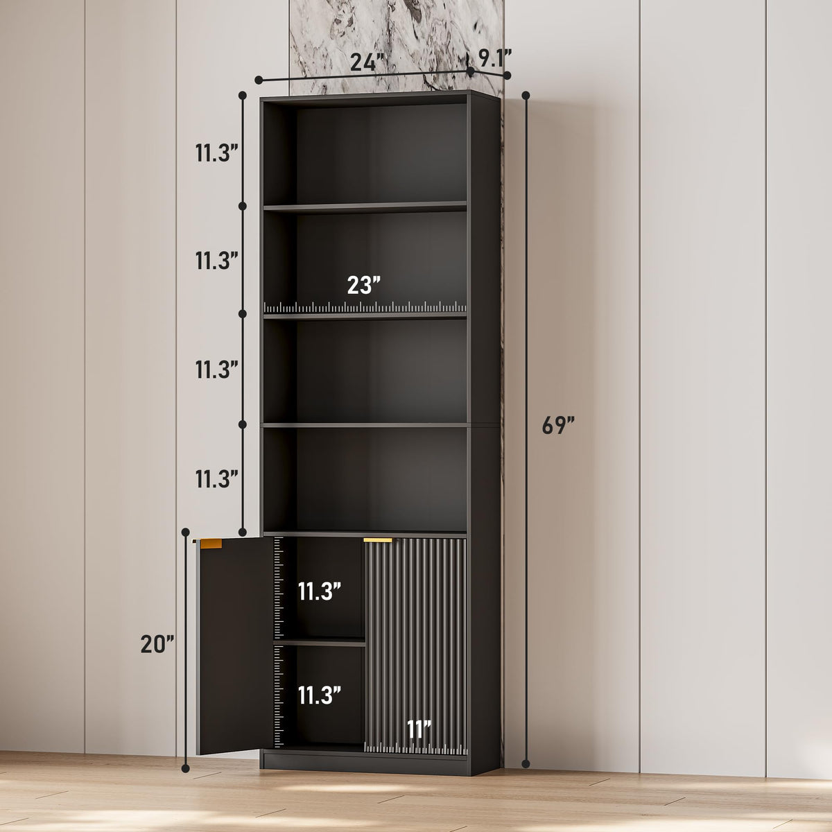 69" Tall 6 Shelf Bookcase with Doors P239