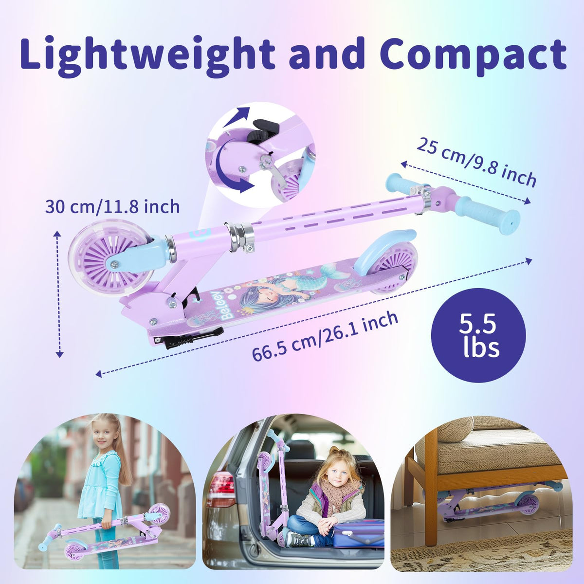 2 Wheel Folding Lightweight Kick Scooter with Light-Up Wheels I641