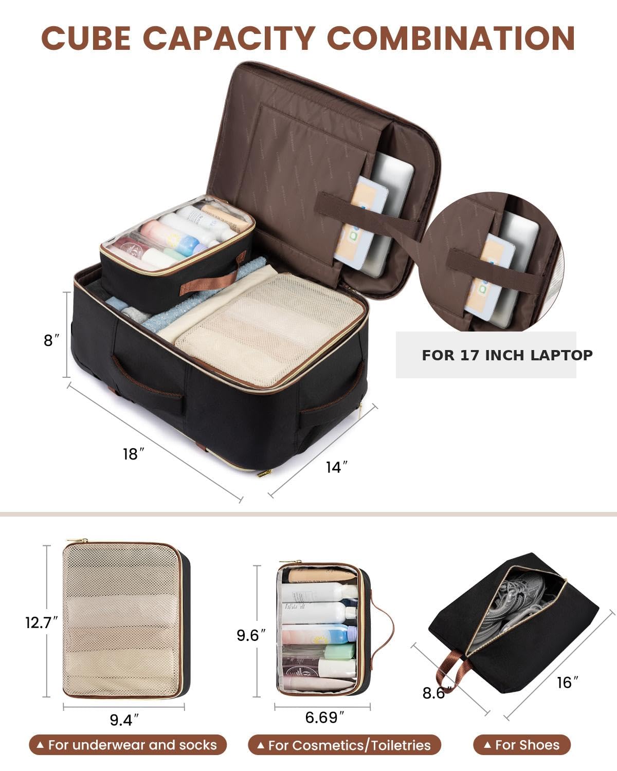 Rolling Backpack with Wheels, 17 Inch 57L Water Resistant F2554