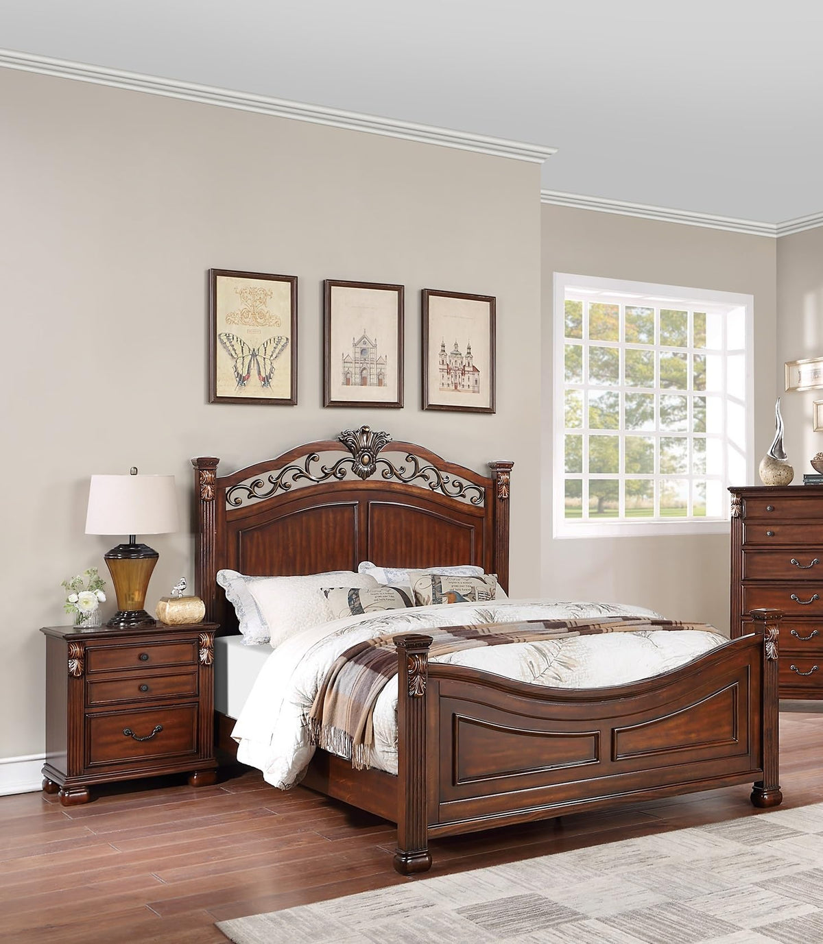 Dark Cherry California King Size Bed 3pc Set with Nightstands W2272