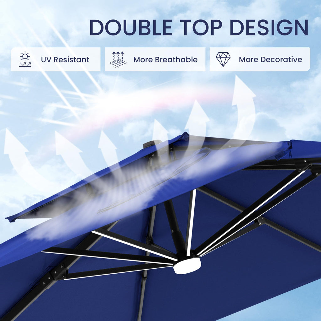 10x10 FT Cantilever Patio Umbrella with Base & LED K436162
