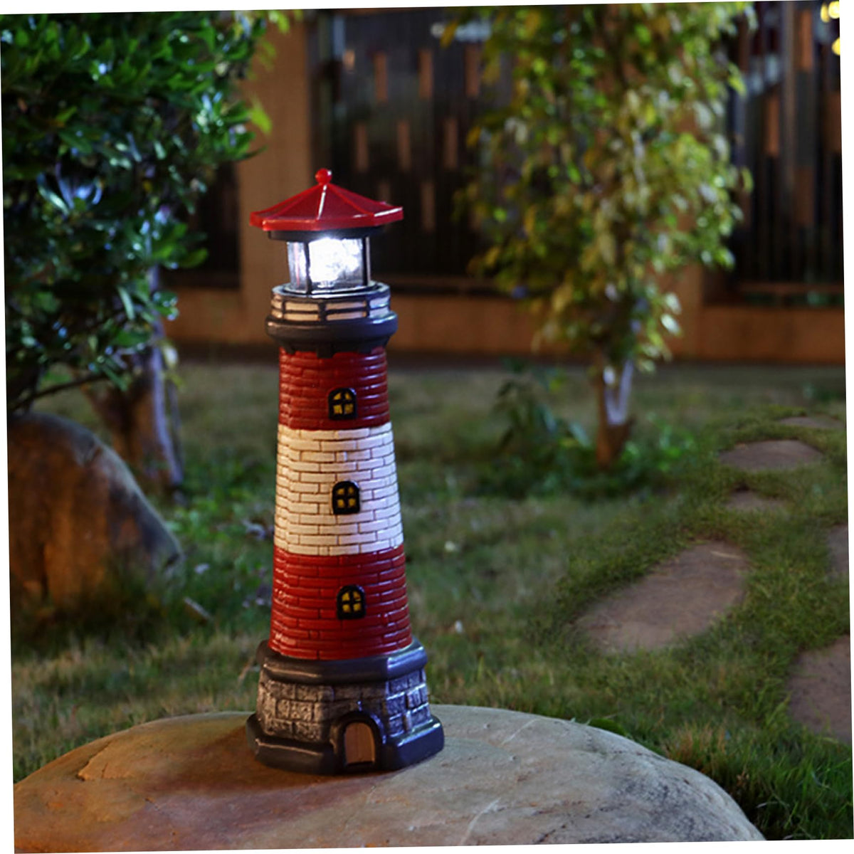 Solar Lighthouse with Rotating LED Lights Waterproof Lighthouse Statue A955